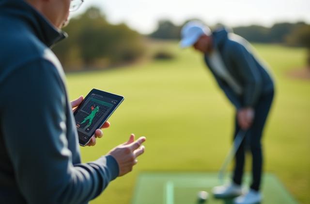 コーチがスイング分析をする様子